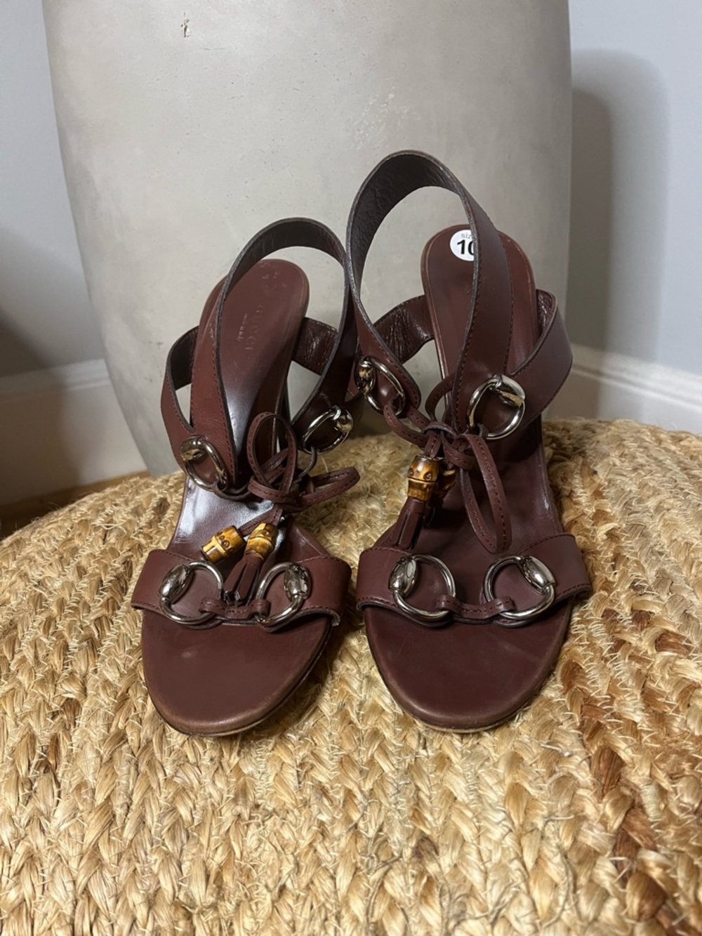 Gucci Brown Leather Strappy High-Heel Mules